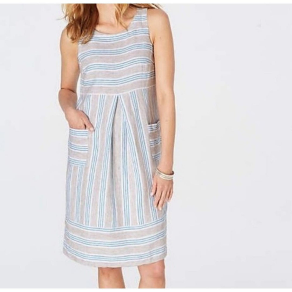 J. Jill 100% Linen Striped Midi Dress w/ Pockets Size XS